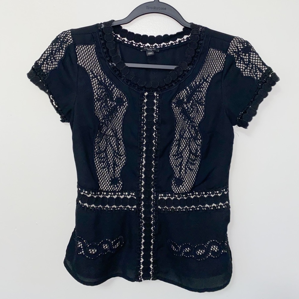 Ann Taylor Black Floral Lace Top